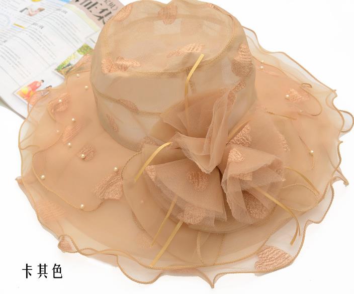 Women Fascinator Oranza lace Flower Wide Brim Hat Kentucky Derby Church Evening Dress Hat Cocktail Party Bridal Wedding cap beach Sun Hat