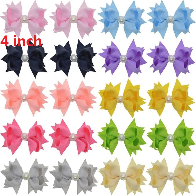 4INCH double Hair Botwknot with Clip Handmade baby headband Baby Girls' Hair Accessories 20pieces