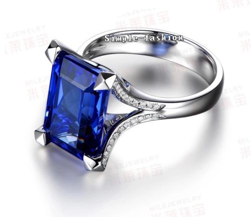 Men's 6ct Sapphire CZ Dia Sterg Sier Handmade Prong Set Wedding Band, Sizes 7-13