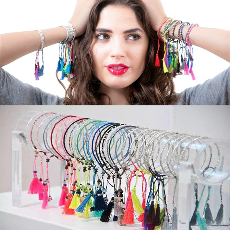 Wholesale-2016 Summer Handmade Tassel Colourful Women Seed Beads Friendship Bracelet Fashion Tassels Beach Bohemian Bracelets For Women
