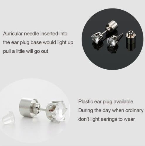 Newest Christmas party light up CZ crystal earrings men women kids dance club LED Luminous Stud Flash Earrings festive event props gift