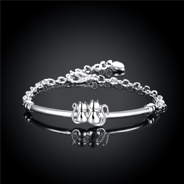 Hot sale christmas gift 925 silver Double Cat Bracelet DFMCH389,Brand new fashion 925 sterling silver plated Chain link bracelets high grade
