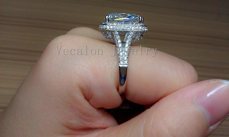 Vecalon Engagement Wedding band Ring for Women Cushion cut 10ct Simulated diamond 192pcs Cz 14KT White Gold Filled Finger ring