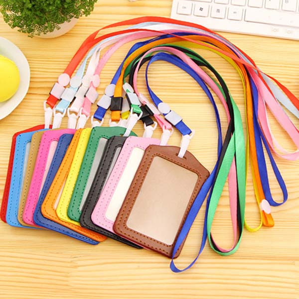 20pcs ID Badge Holder PU ID Card Accessories Holder Credit Card Bus Card Case Stationery School supplies With Lanyard Papelaria