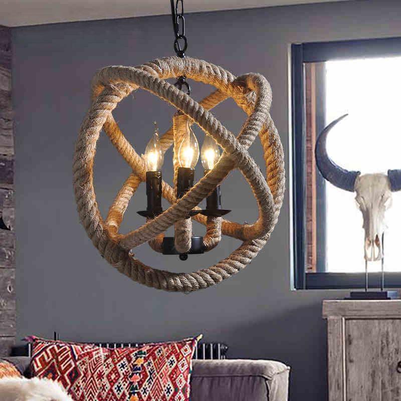 Loft Style Nordic Retro Hanglamp Creative Pastoral Clothing Store Coffee Hall Rope Chandelier Vintage Industrial Lighting