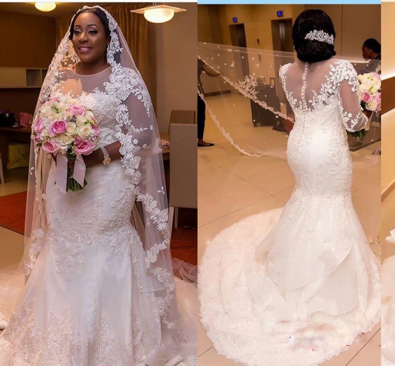 Arabic Plus Size Lace Wedding Dresses 2017 Sheer Neck Illusion Long Sleeve Mermaid Bridal Gowns African Women Wedding Dresses Custom Made, White
Arabic Plus Size Lace Wedding Dresses 2017 Sheer Neck Illusion Long Sleeve Mermaid Bridal Gowns African Women Wedding Dresses Custom Made, White