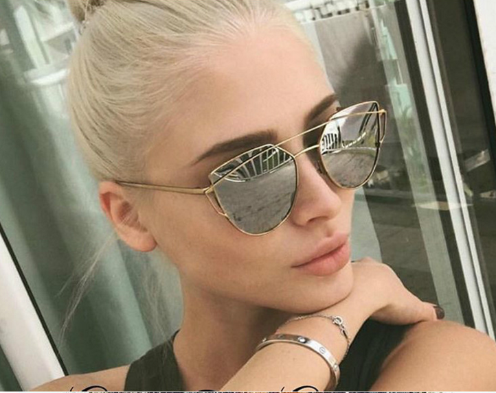 Women Retro Metal Frame Mirrored Sunglasses Oversized Cat Eye Glasses Eyewear
