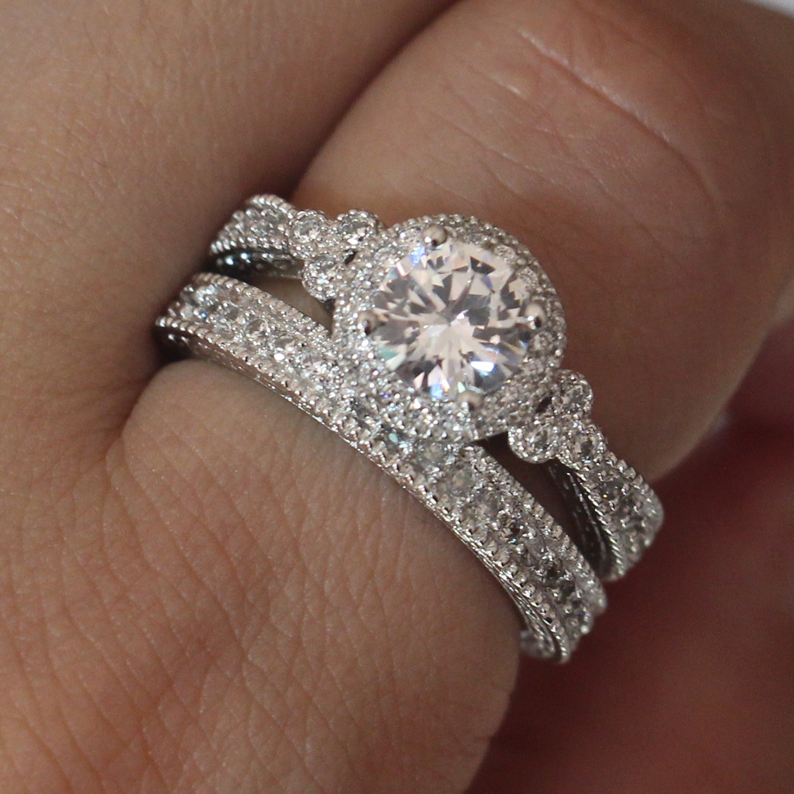 Size 5-11 Vintage Jewelry Hot 925 Sterling Silver Round Cut Topaz Simulated Diamond Wedding Women Bridal Ring Set For Lover Christmas Gift