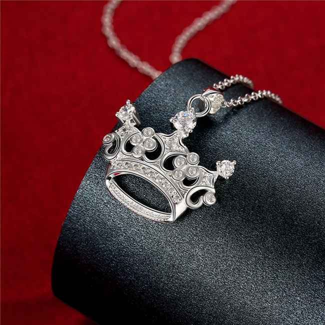 Hot sale crown shape Pendant necklace white gemstone sterling silver plate necklace STSN743,fashion 925 silver necklace factory direct sale