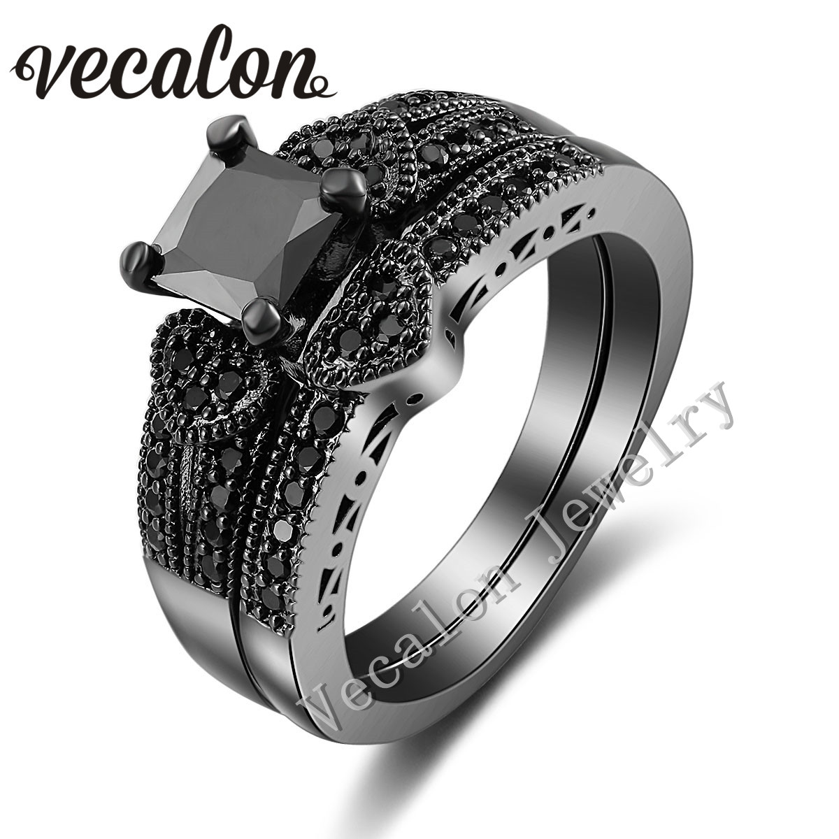 Vecalon Heart Jewelry Women Engagement Wedding Band Ring Set 2ct Simulated Black diamond Cz 10KT Gold Filled Party Accessories
Vecalon Heart Jewelry Women Engagement Wedding Band Ring Set 2ct Simulated Black diamond Cz 10KT Gold Filled Party Accessories