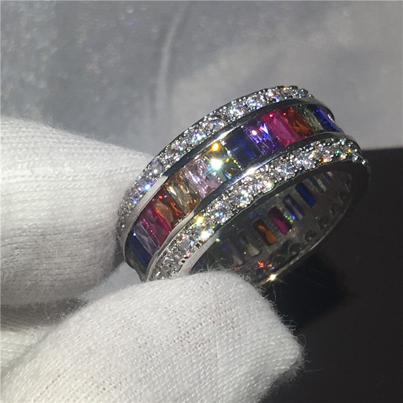 Trending ring 15ct Mitul Colors zircon stone White gold filled Anniversary wedding band rings for women men Bijoux
