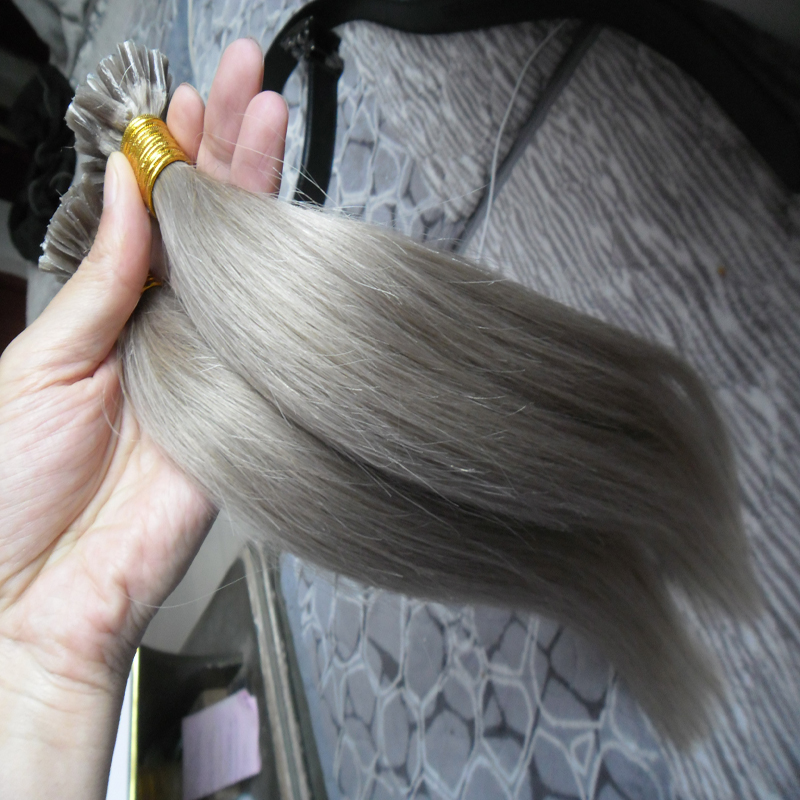 Grey Fusion Hair Extensions Keratin Nail U Tip Hair Extensions 100g Silver Hair Extensions Human Keratin