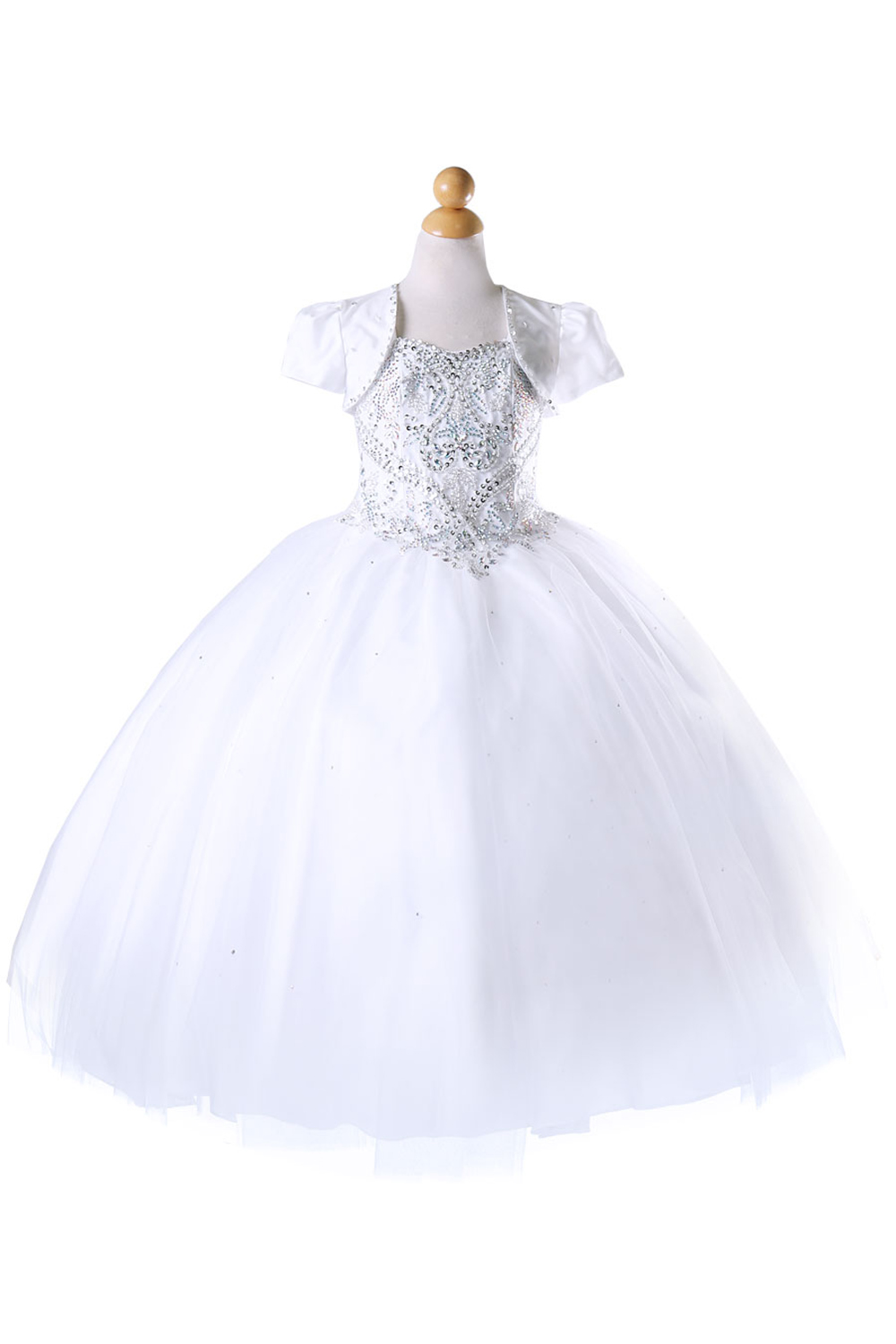 Red Princess Ball Gown Little Girls Pageant Dresses with Short Lovely Bolero Jacket Beaded Crystal Floor Length Tulle Kids Puffy Party Dress