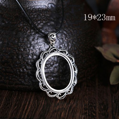 Real Sterling Silver 925 Retro Vintage Party Pendant Semi Mount Oval Cabochon 19x23mm for Amber Agate Opal Turquoise Lapis lazuli Setting