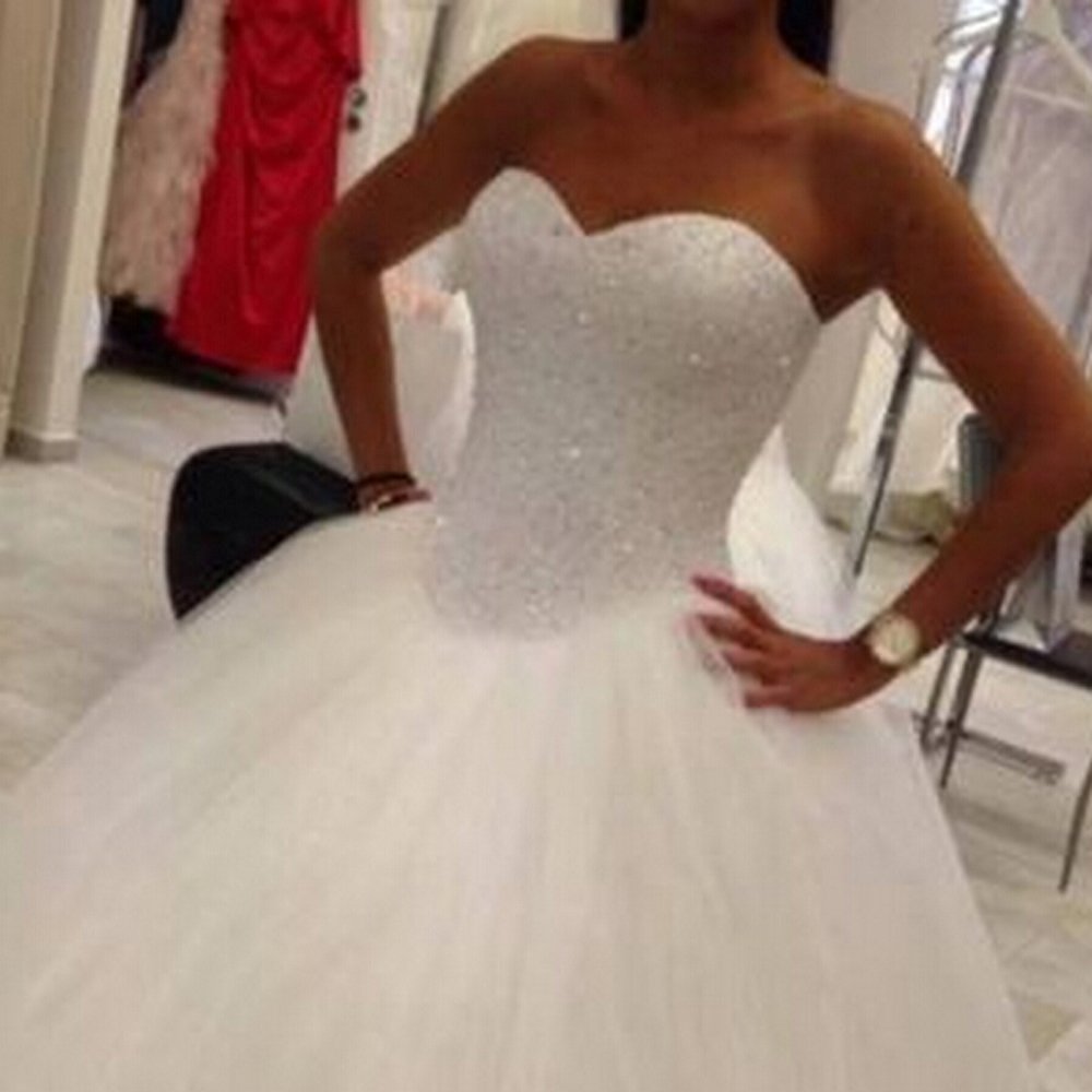 elegant beaded sweetheart wedding dresses ball gowns tulle crystals sequins lace up floor length wedding party dress bridal gowns