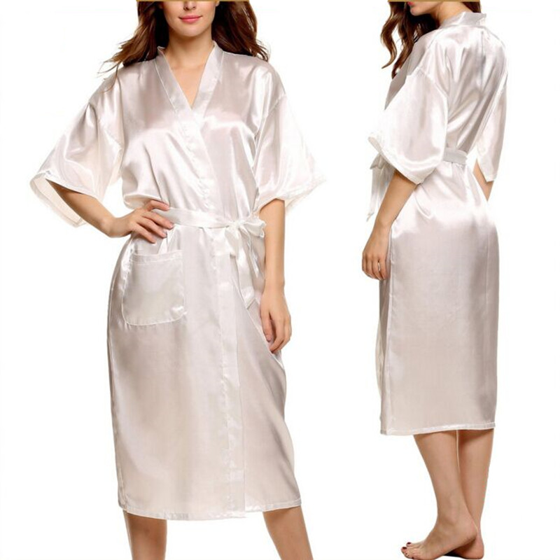 Wholesale-Mens Womens Plus Size Long Satin Bath Robe Sexy Kimono Silk Bathrobe Men Peignoir Homme Dressing Gown for Men Summer Robes