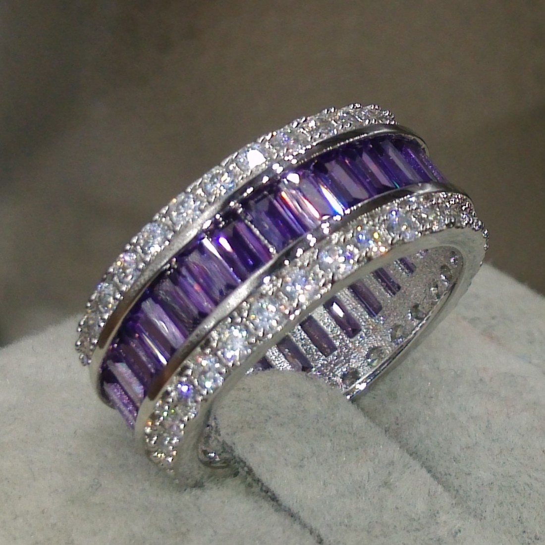 Wholesale Professional Luxury Jewlery Princess Cut 925 Sterling Silver Amethyst Gemstones CZ Diamond Wedding lover Band Ring Gift Size 5-11