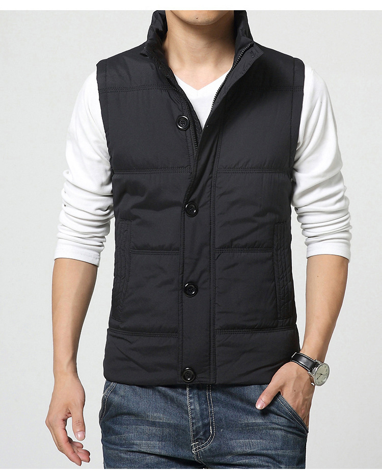 Fall-Zipper & Snap Placket Winter Man Casual Vest Plus Size M-3XL Brand New Pocket Design Mandarin Collar Men Warm Waistcoat