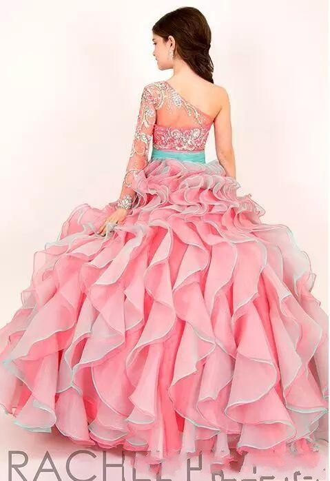 chic tired skirt style formal wear for children sparkling one shoulder ball gown for flower girls
