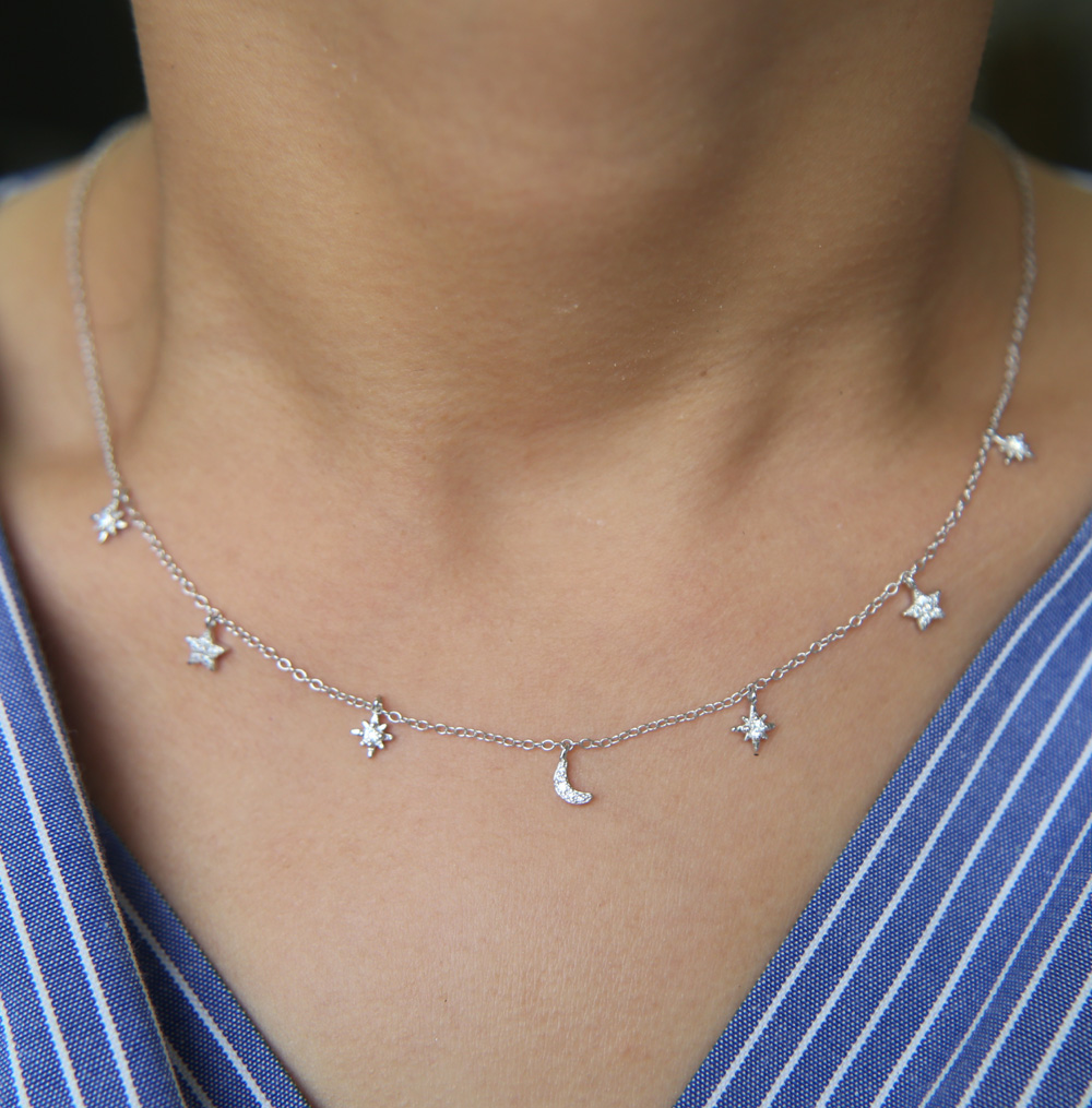 factory fine 925 sterling silver cute tiny moon star north star charm christmas gift for girl women 925 sterling silver charm necklace