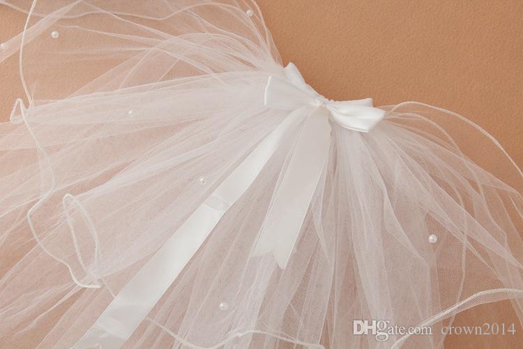 Three Layered White Pageant Veils For Little Girls Flower Girl Veil For Weddings Cute Beaded Princess With Bow Prom