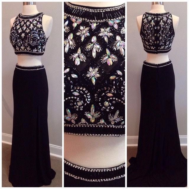 Sexy Black Two Pieces Prom Dresses Chiffon 2016 Rhinestones Jewel Cheap Crop Top Long Sequins Formal Evening Party Gowns With Zipper 2016, Blue
Sexy Black Two Pieces Prom Dresses Chiffon 2016 Rhinestones Jewel Cheap Crop Top Long Sequins Formal Evening Party Gowns With Zipper 2016, Blue