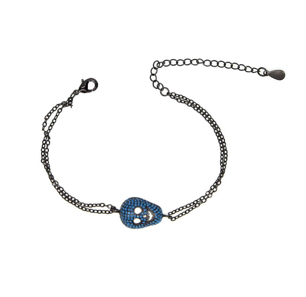 Customized Rose CZ Turquoise Skull Bracelet: Unique Double k Chain Gift for Her