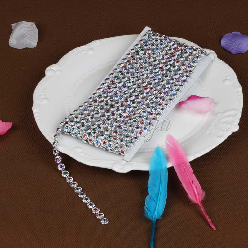 Wholesale- 1Yard Single Row Colorful Diamond Mesh 1 Row Crystal Sewing Rhinestone Ribbon Trim for Wedding Party Decorations DIY Gift Wrap