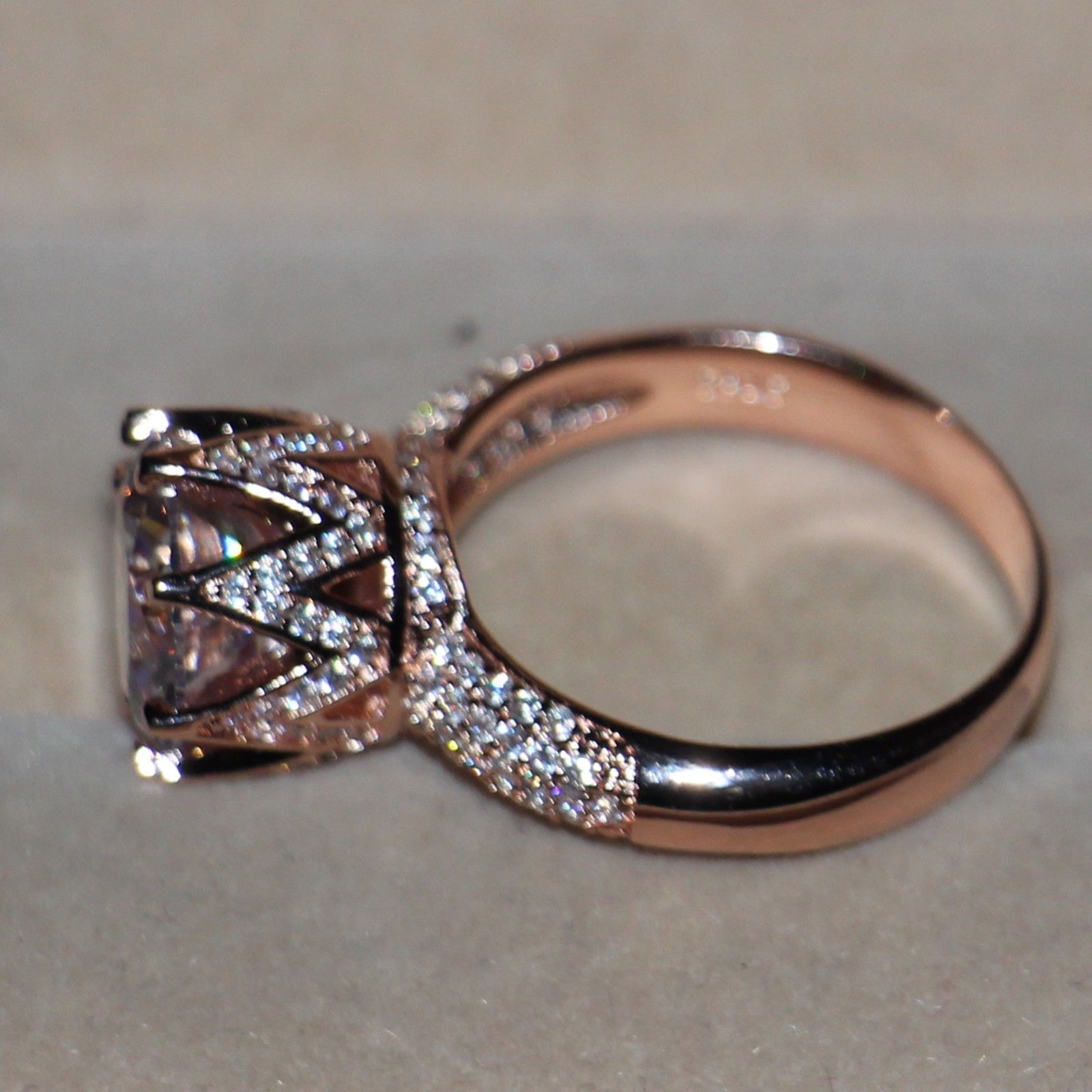 Rose Gold Plated Sterg Sier Simulated Dia Crown Wedding Band Ring for Women Size 5-11