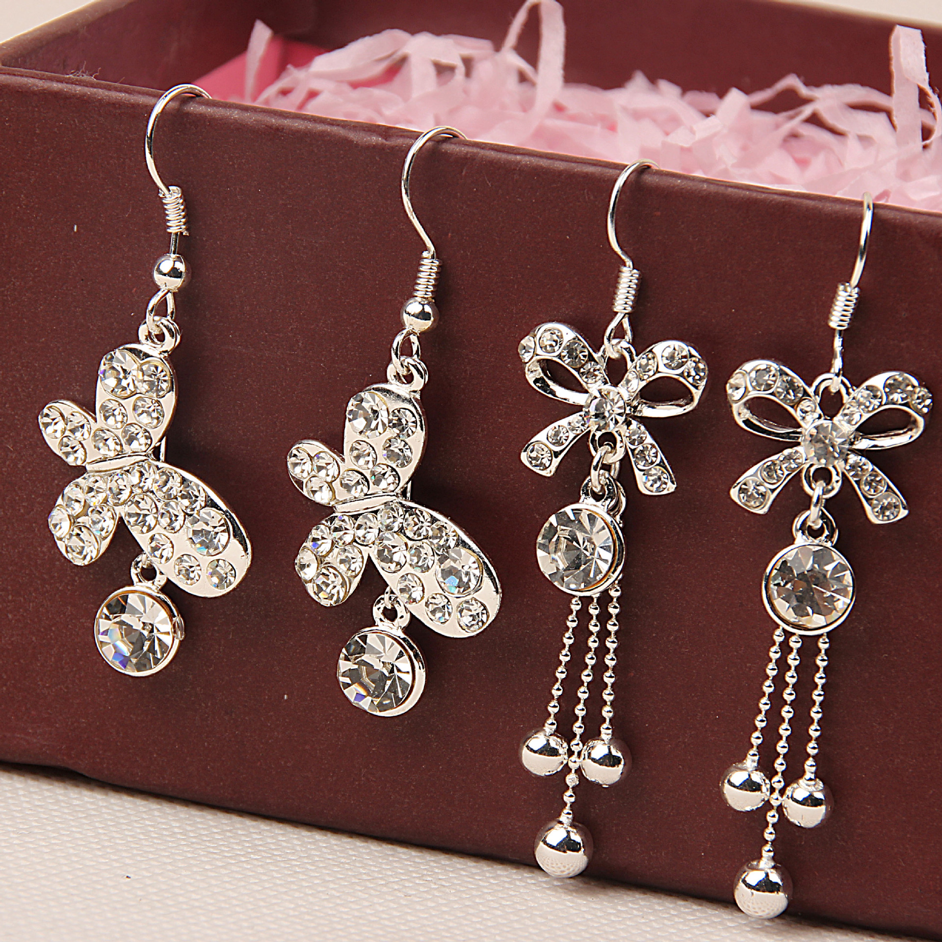 Random mix 100 style 100Pairs/lot Color preserving alloy Set auger Silver crystal pearl Fashion Earrings wholesale earrings New fashion jewe