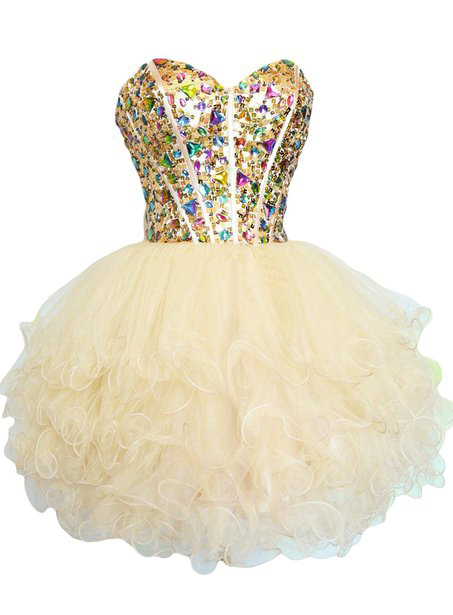 Beaded Crystal Organza Homecoming Dress With Ruffles 2020 Sweetheart Ball Gown Party Dress Knee Length Prom Gowns