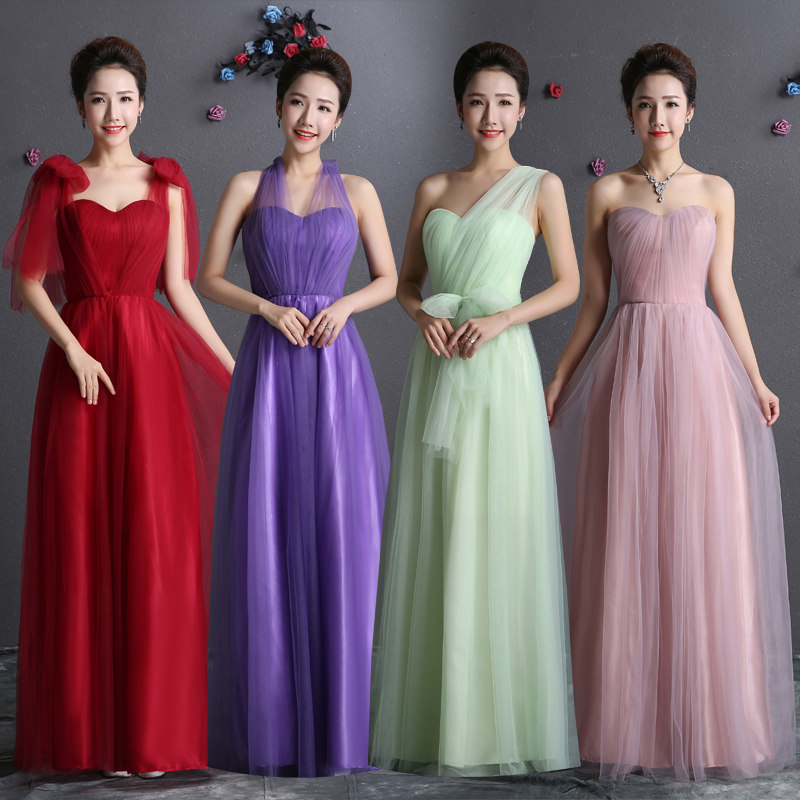 Pleated Long Soft Tulle Convertible Bridesmaid Dress 2016 Lace Up Bridesmaid Gowns Floor Length Party Dress