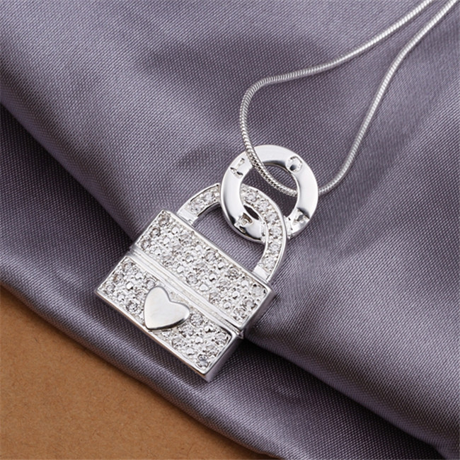 Best gift Love Heart Lock Pendant Necklace white gemstone sterling silver necklace STSN351,fashion 925 silver necklace factory direct sale