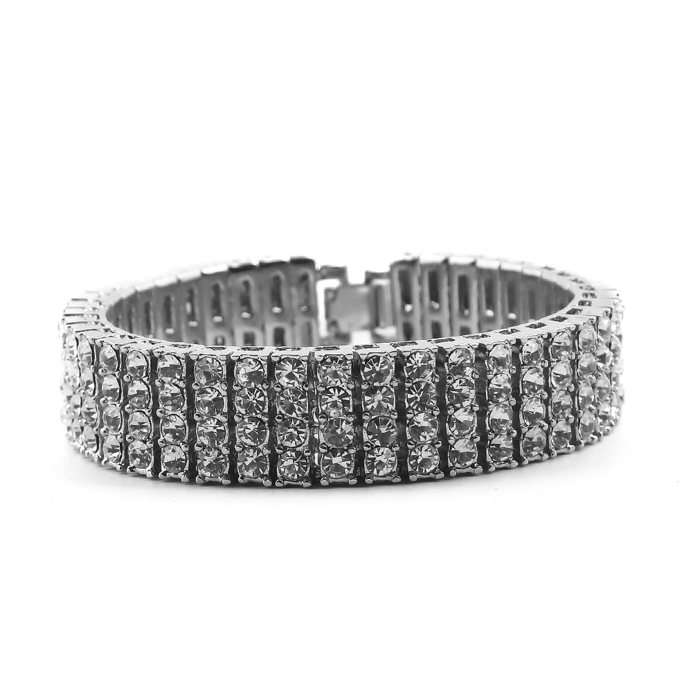 Men Black Gold Silver Finish 4 Row Diamond Tennis Bracelet 8inch Rhinestone Iced Out Hip Hop Bling Bracelets Cool Jewelry