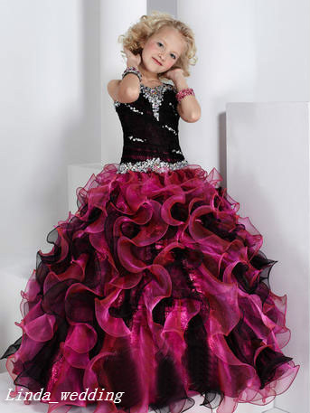 Black And Pink Girl's Pageant Dress Princess Ball Gown Party Cupcake Prom Dress For Young Short Girl Pretty Dress For Little Kid