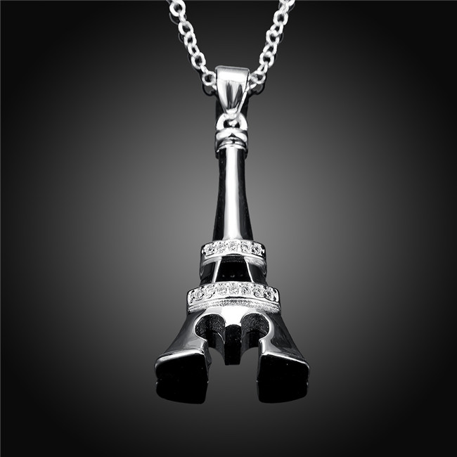 Hot sale women's iron tower shape Pendant Necklace white gemstone sterling silver necklace STSN701,brand new fashion 925 silver necklace