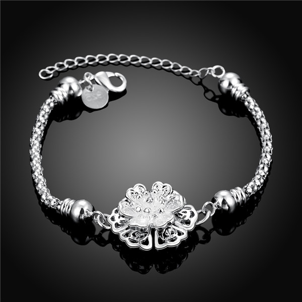 Hot sale gift 925 silver Double petals Bracelet DFMCH385,Brand new fashion 925 sterling silver Chain link gemstone bracelets high grade
