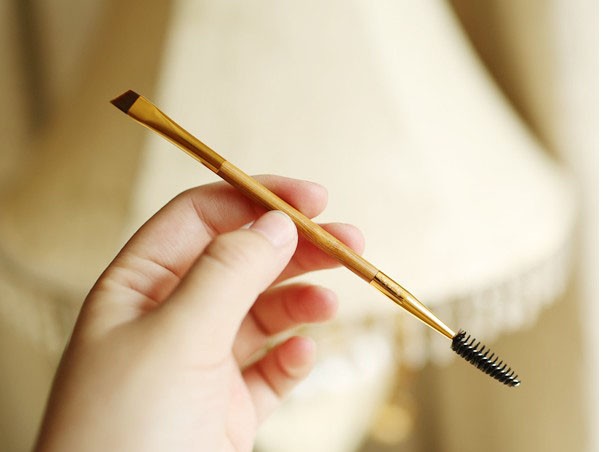 professional makeup tools bamboo handle double eyebrow brush + comb synthetic hair multi-function brush