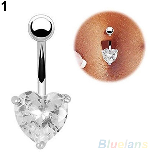 Wholesale-Silver Gold Navel Belly Button Ring Rhinestone Bar Heart Star Belly Piercing Body Jewelry 97TV