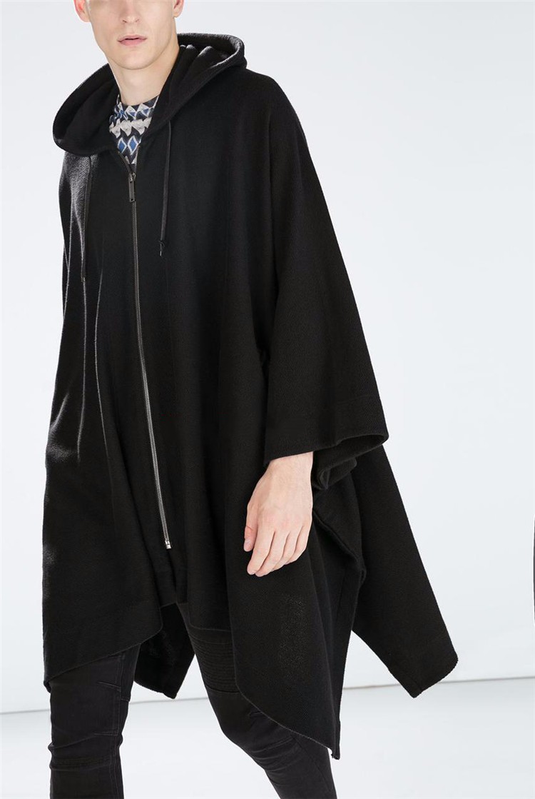 2016 Harajuku Gothic Clothing British Style Fashion Mens Wool Cloak Cape Long Black Hooded Trench Coat Men Windbreaker Overcoat