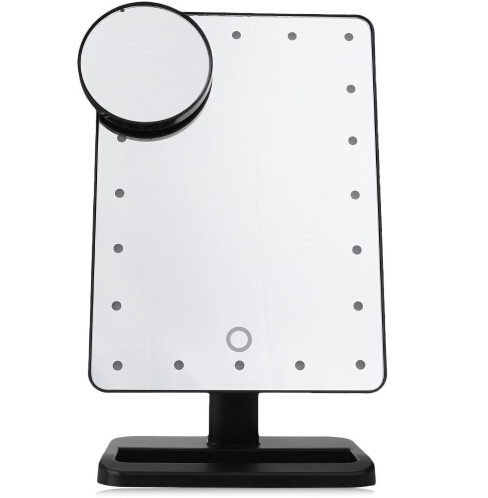 Adjustable Vanity Tabletop Lamp 20 LEDs Lighted LED Touch Screen Mirror Makeup Portable Mirror Luminous 180 Rotating Mirror