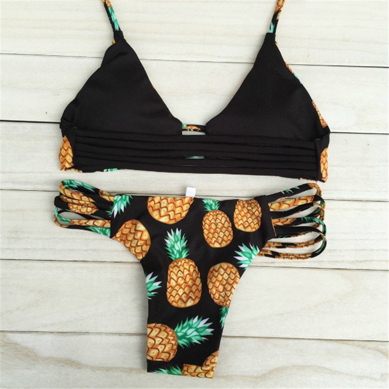 Reversible Pineapple Printed Bikinis Set For Women Swimwear Beachwear Bathing Suit Free Shipping