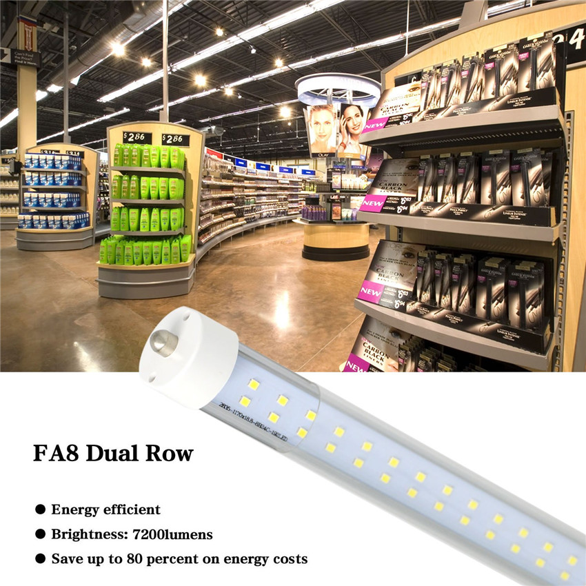 Stock In US 72W 8ft t8 led tubes single pin FA8 8 feet leds light tube Double Rows LED Fluorescent AC 85-265V t10 t12 replacements Garage Shop Ceiling