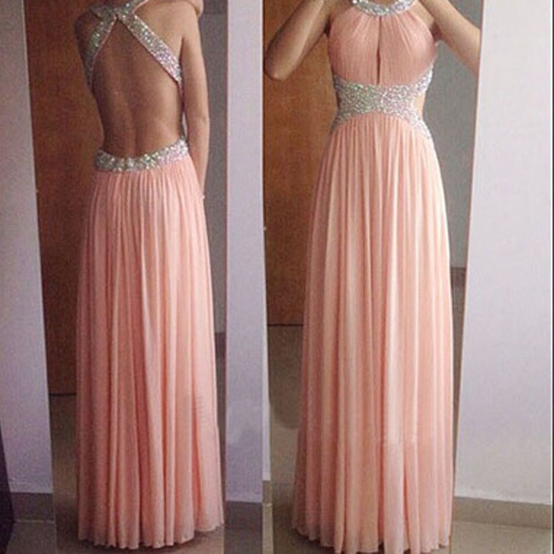 Fabulous Prom Dress Long A Line Crystals Beads Halter Neck Backless Cut Out Sexy Cutaway Waist Evening Party Gowns High Quality, Water melon 
Fabulous Prom Dress Long A Line Crystals Beads Halter Neck Backless Cut Out Sexy Cutaway Waist Evening Party Gowns High Quality, Water melon