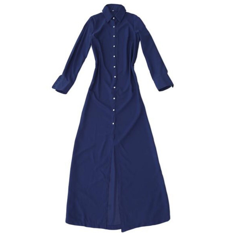 Autumn Tunic Button V-Neck Split Skirts Long Sleeve Party Maxi Beach Unique