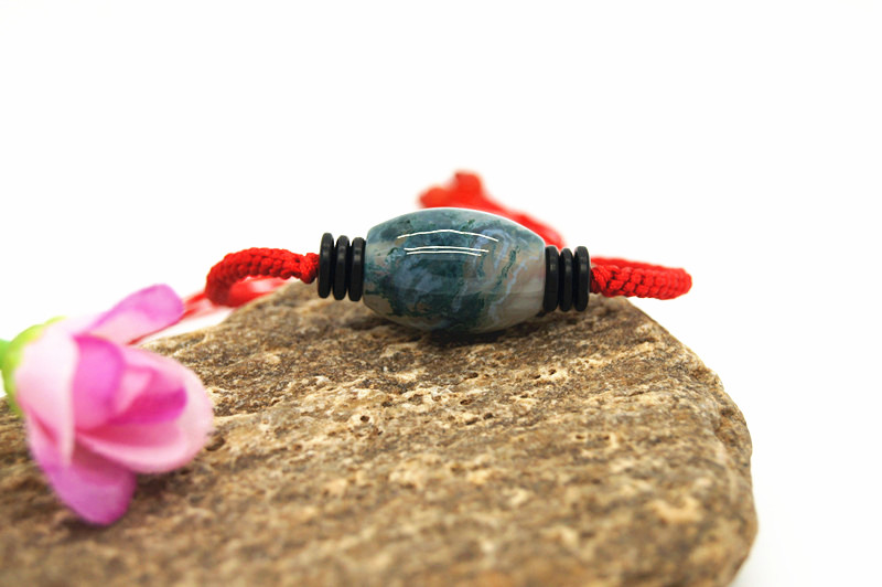 Pure hand-woven red snake knot + coconut shell natural aquatic agate, (drum type) charm bracelet