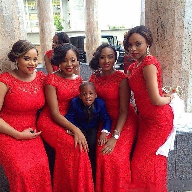 Red Lace African Plus Size Long Bridesmaid Dresses Cap Sleeve Sheath Maid Of Honor Gowns Floor Length Wedding Guest Formal Party Dresses
Red Lace African Plus Size Long Bridesmaid Dresses Cap Sleeve Sheath Maid Of Honor Gowns Floor Length Wedding Guest Formal Party Dresses