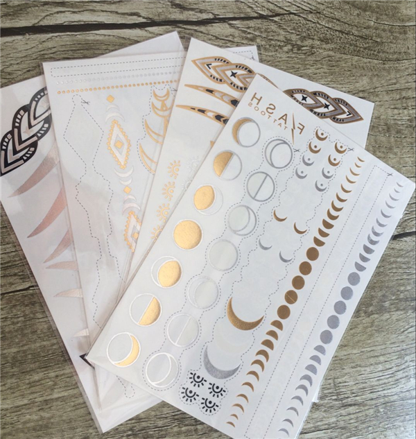 Tattoo Exclusive Custom Hot Stamping Hot Stamping Waterproof Tattoo Stickers Europe And America Geometrical Metal Body Tattoo Paper 4 A Set
