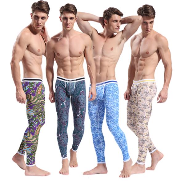 Wholesale-Men's Soft Long Johns Pants Thermal Pants Cotton Pattern Printed Underwear S-XL