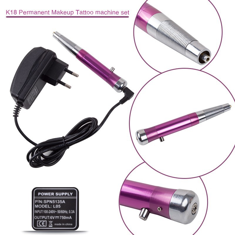 2017 Wholesale K18 New Permanent Makeup Tattoo Eyebrow Pen Machine 50 Needles Tips Darkmagenta Free Shipping